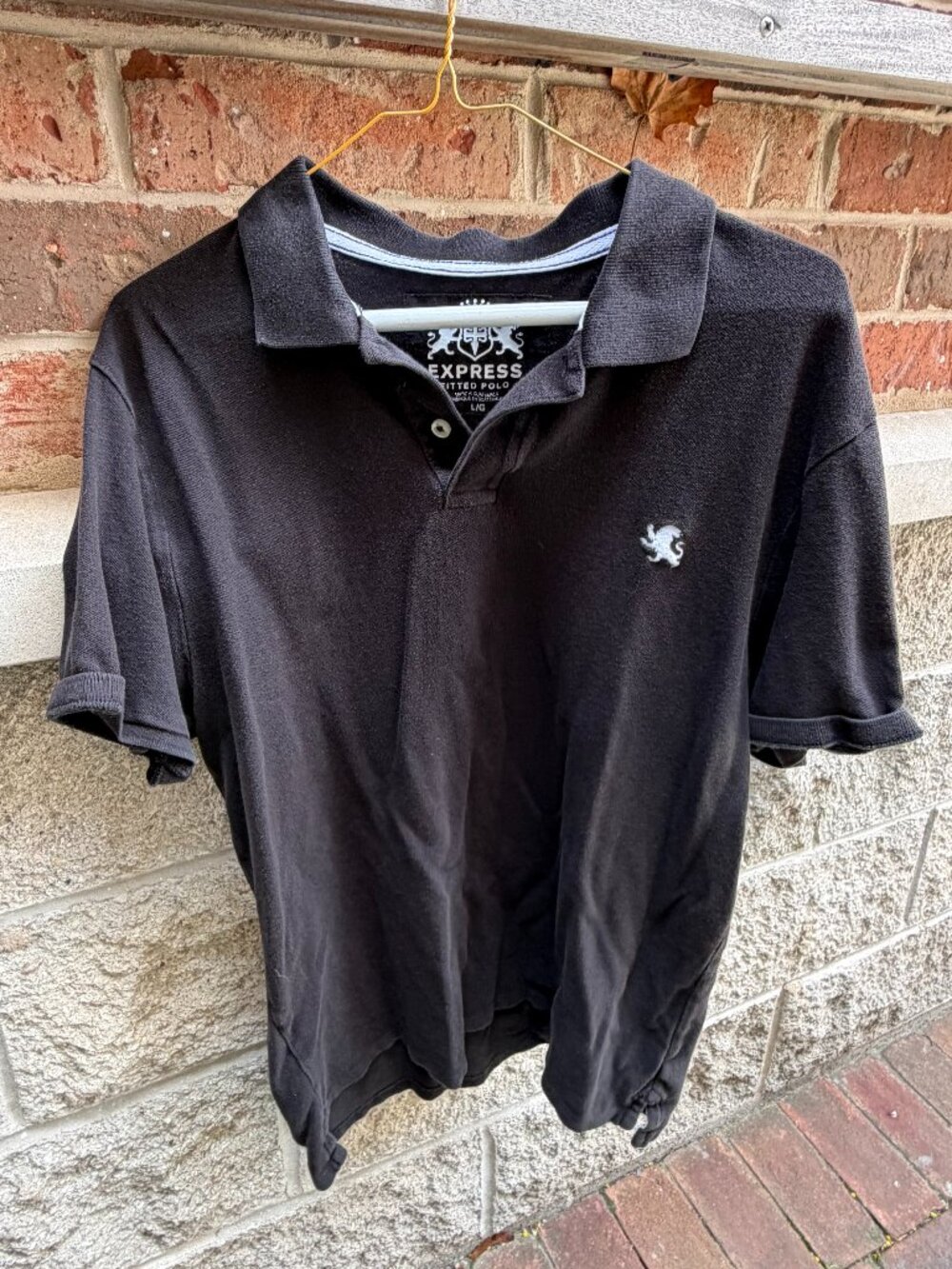 Express Black Polo Shirt with Classic Lion Logo Large